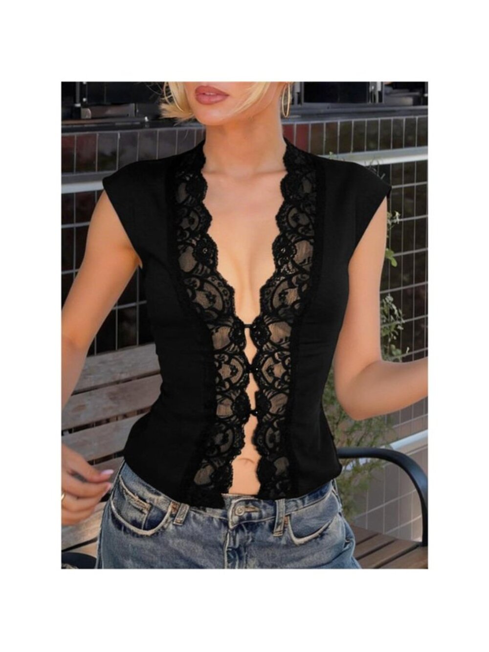 Lace Trim Button Front Vest